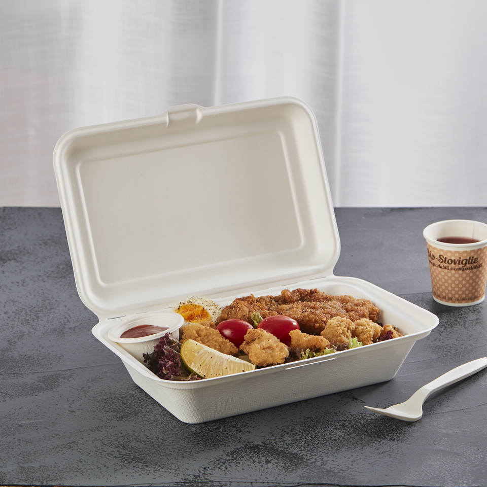 9x6 Bagasse Compostable Clamshell Containers